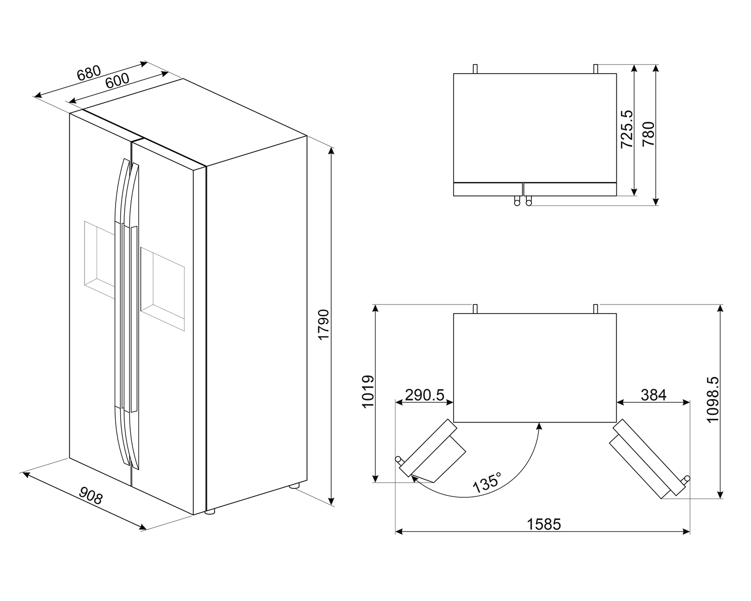 SMEG SBS63XDE Отдельно стоящий холодильник Side-by-Side, 90.8 см, Эффект нержавеющей стали